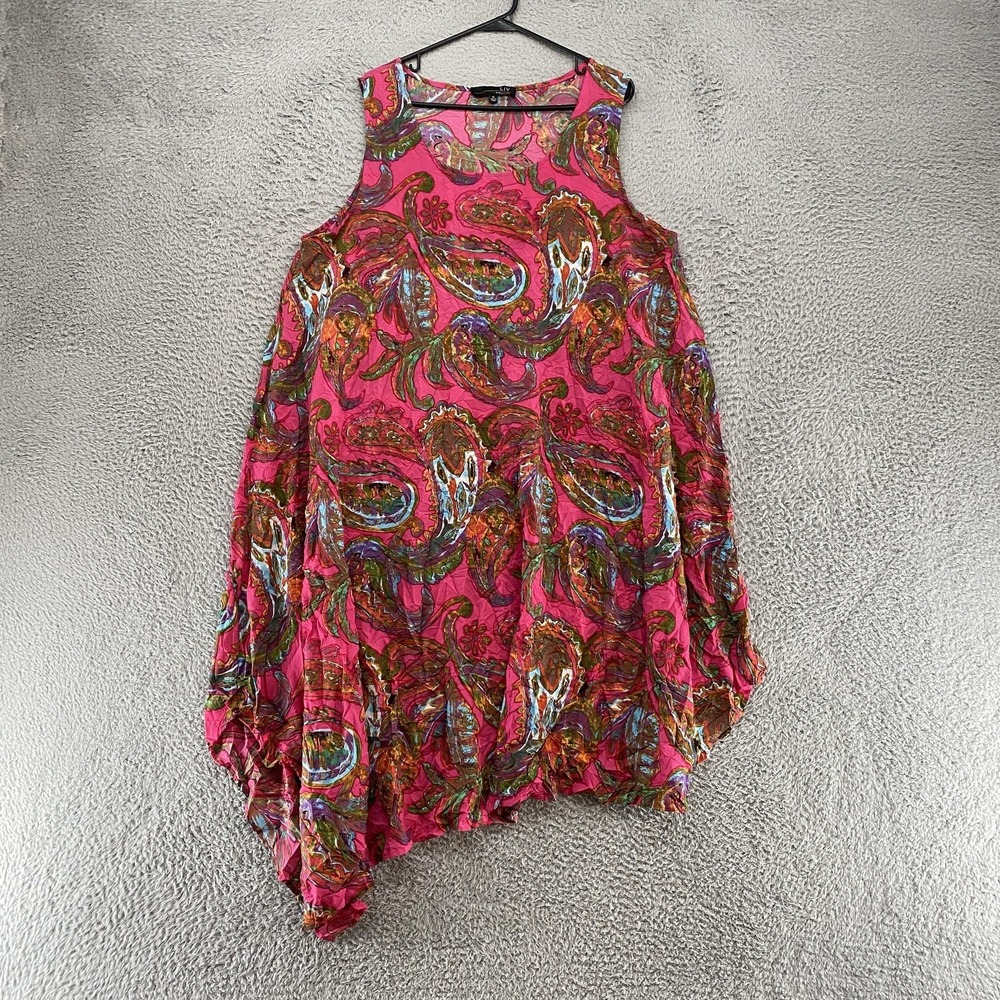 Liv By Habitat Tank Dress Womens‎ XL Pink Paisley Asym Swing Trapeze Boho Cruise